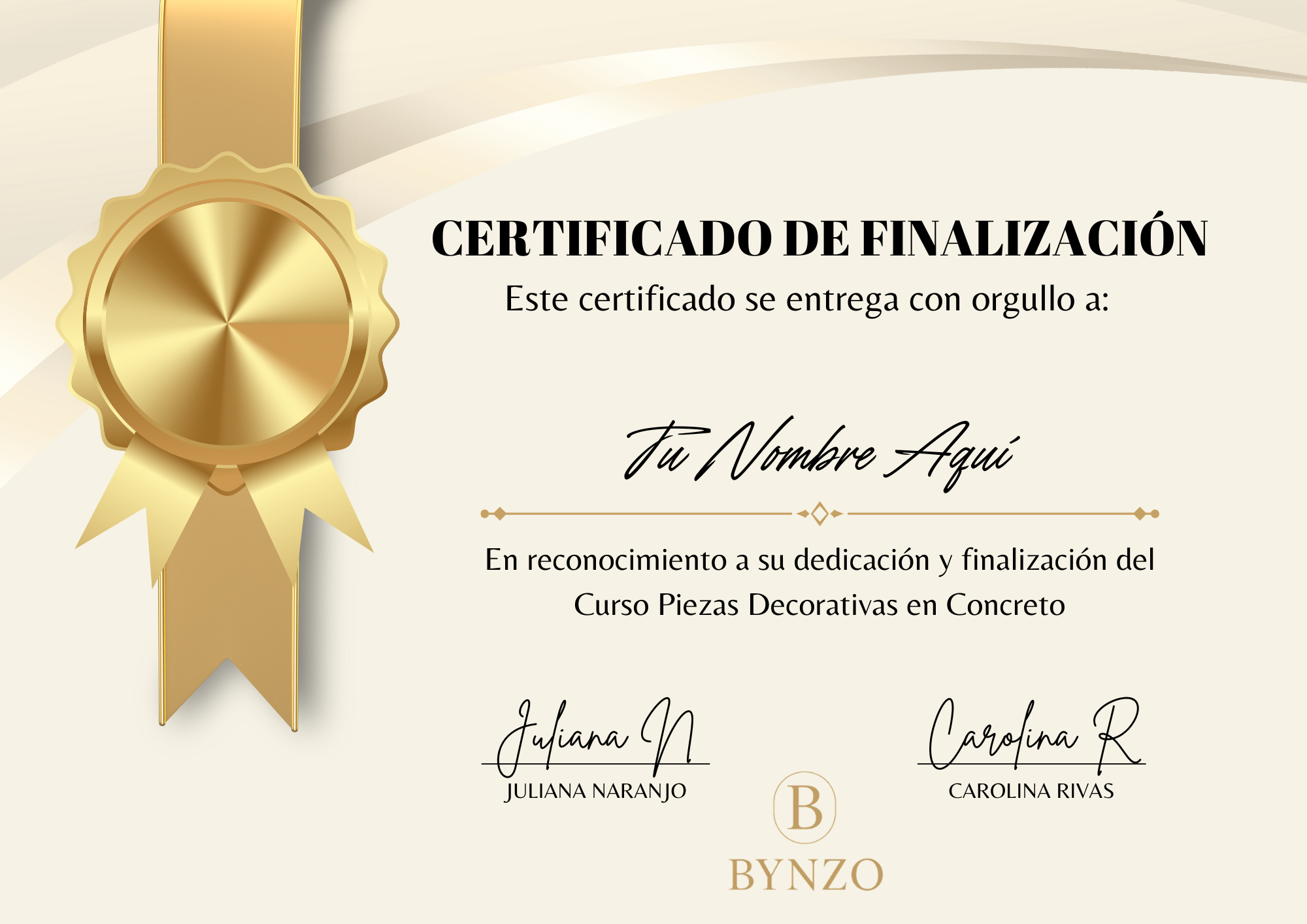Certificado de Finalización del curso Piezas Decorativas en Concreto